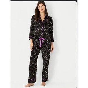 NWT ANN TAYLOR Martini & Champagne Pajama Set MEDIUM Black w/ pink trim 8/10